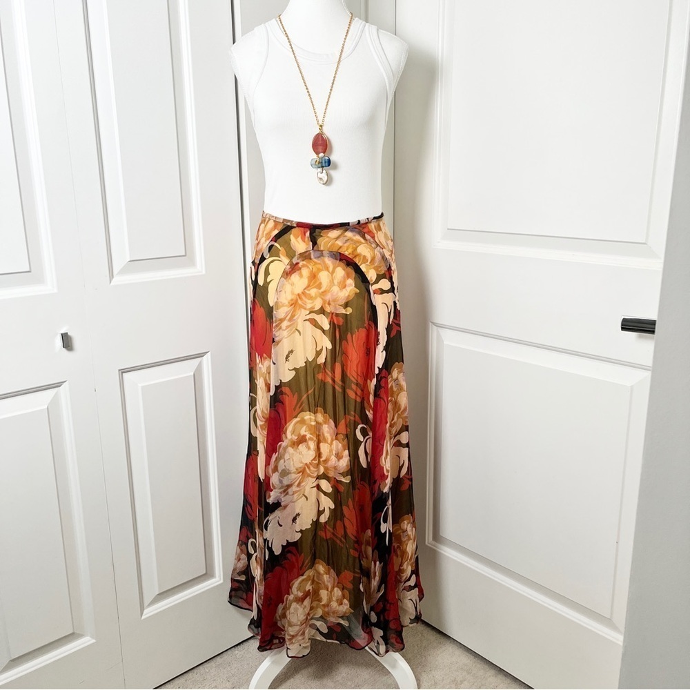 Handmade Red & Cream A-Line Floral Chiffon Maxi Skirt – Unique Resortwear, 6/8